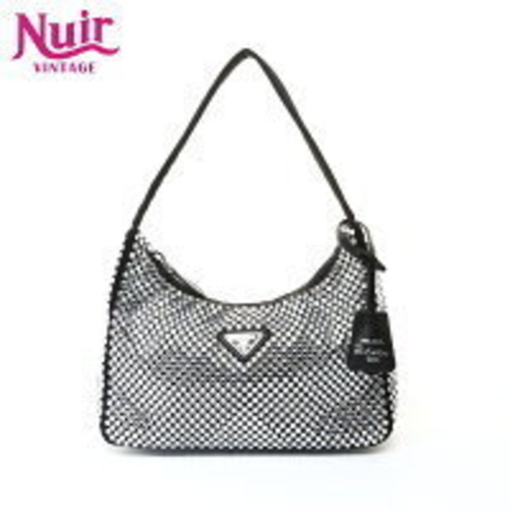 Prada Crystal Satin Hobo Bag Shoulder Black